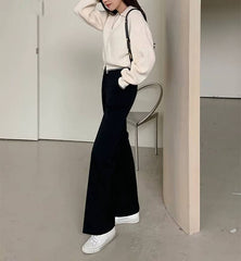 Casual Zipper Fly High Waist Flare With Pockets Wide Leg Pants Mssza