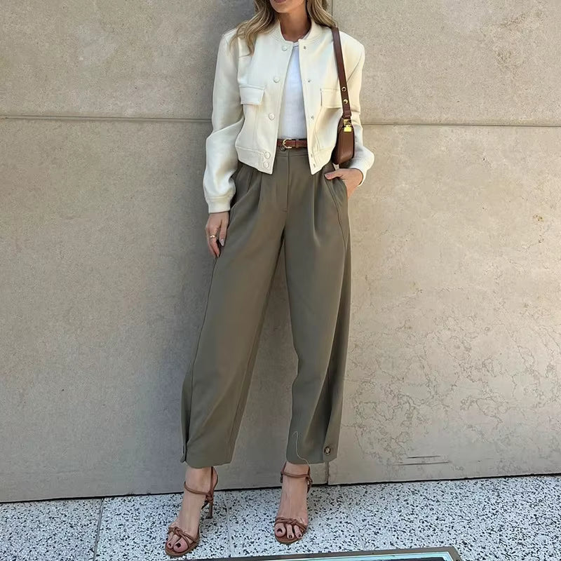 Casual Zipper Fly High Waist With Pockets Cargo Pants Mssza