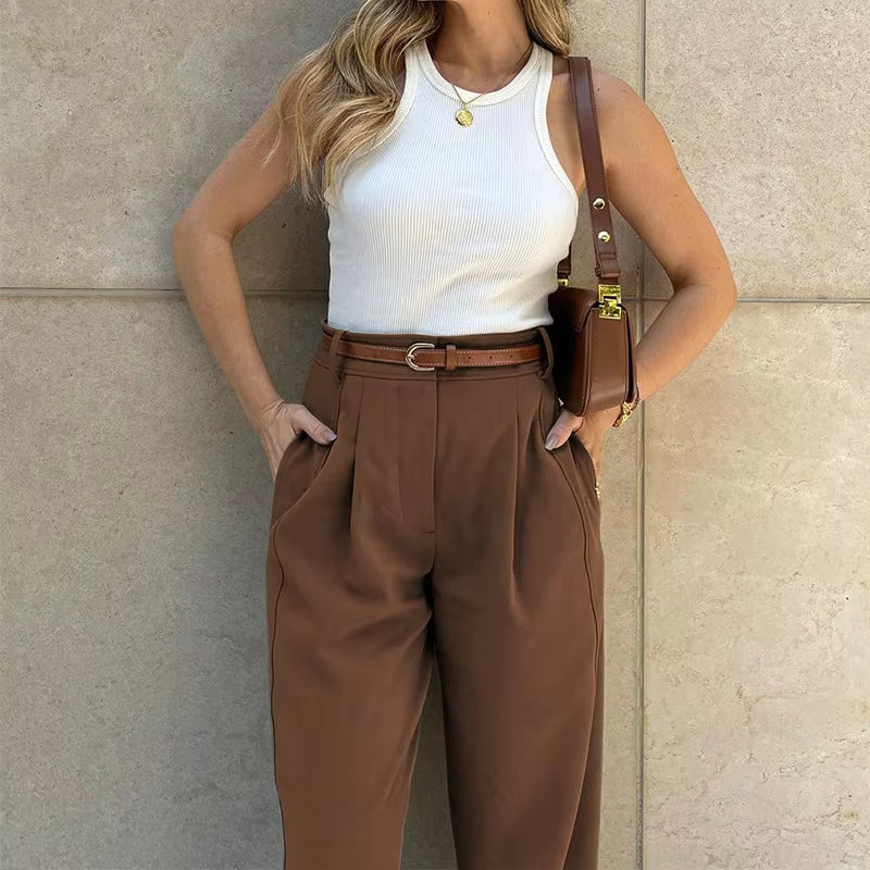 Casual Zipper Fly High Waist With Pockets Cargo Pants Mssza