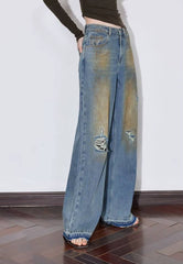 Casual Zipper Fly Mid Waist Straight Wide Leg Long Pants Mssza
