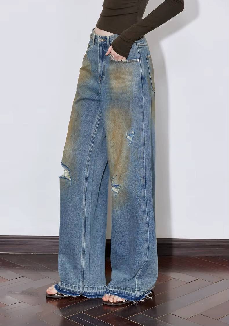Casual Zipper Fly Mid Waist Straight Wide Leg Long Pants Mssza