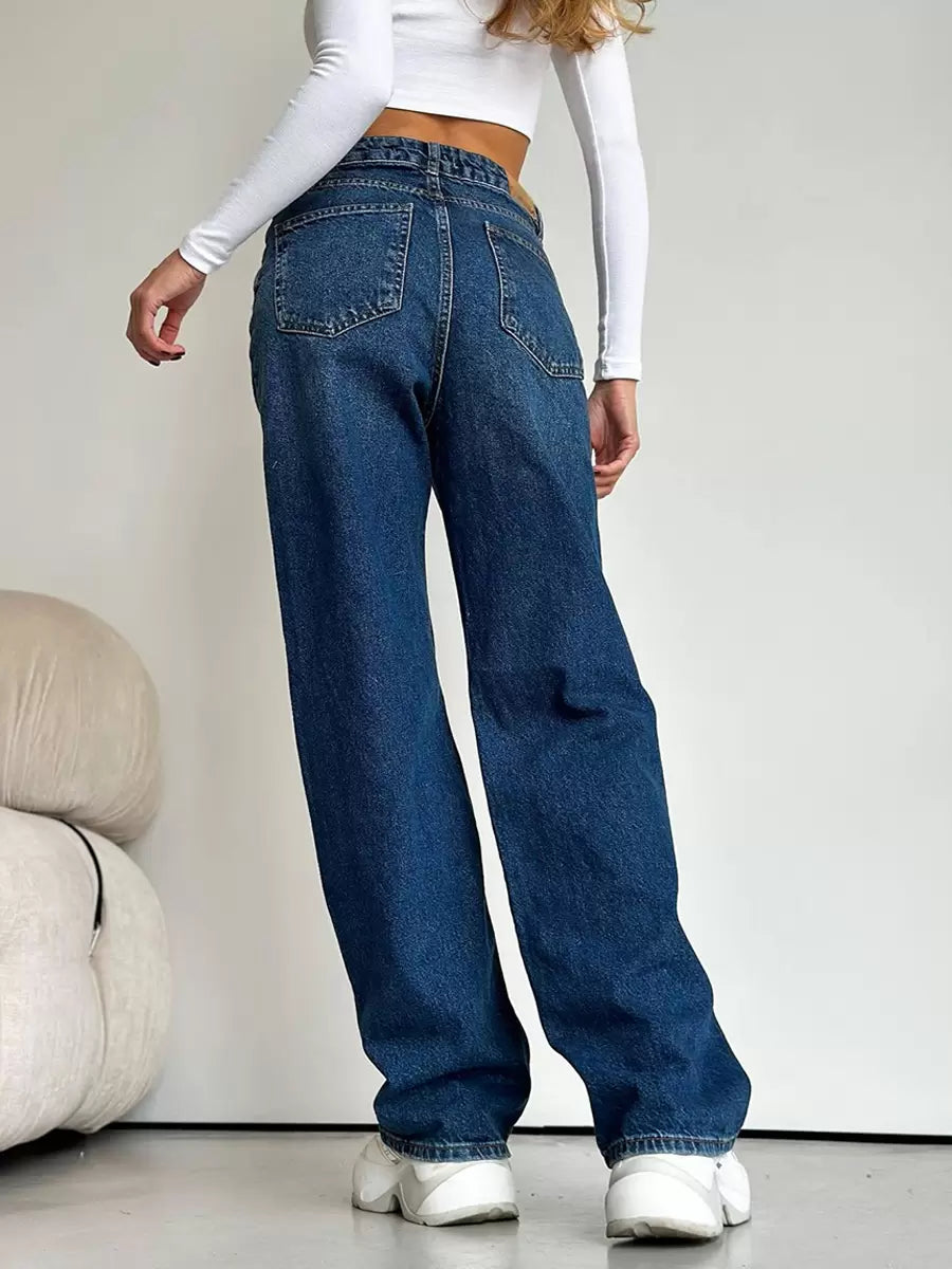 Casual Zipper Fly No Waistline Polyester Street Wear Jeans Mssza