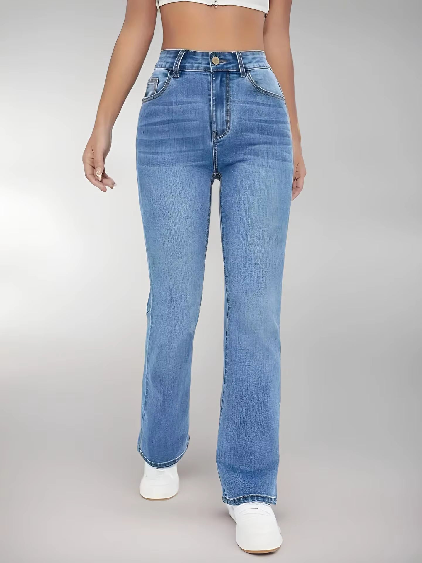 Casual Zipper Fly Versatile High Waist Slimming Loose Straight Jeans Mssza
