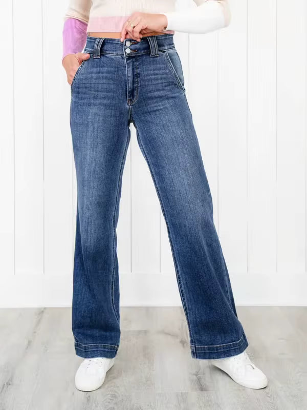 Casual Zipper Fly Washed Straight Tube Jeans Streetwear Mssza