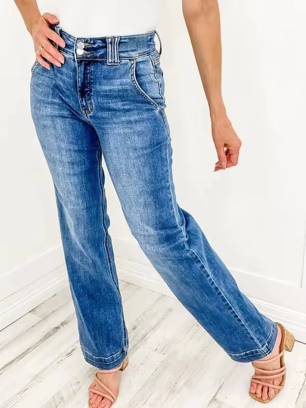 Casual Zipper Fly Washed Straight Tube Jeans Streetwear Mssza