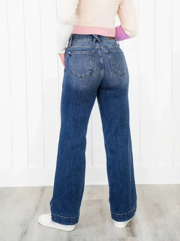 Casual Zipper Fly Washed Straight Tube Jeans Streetwear Mssza