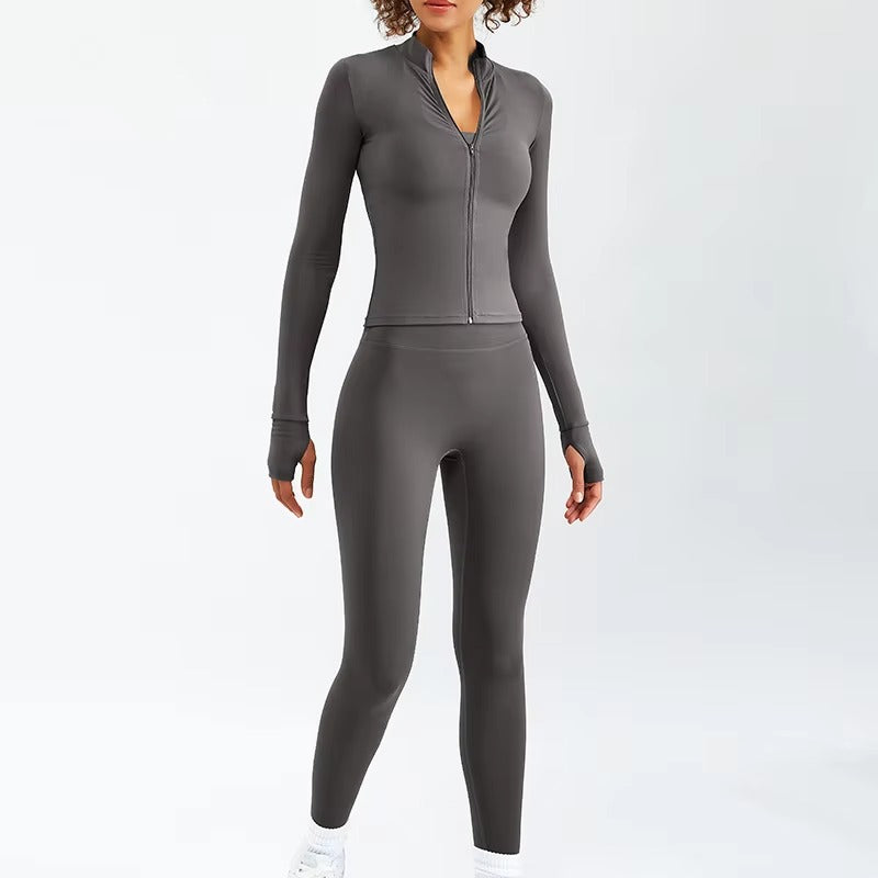 Casual Zipper Long Sleeve Yoga Set Gym Suit 2 Piece set Mssza
