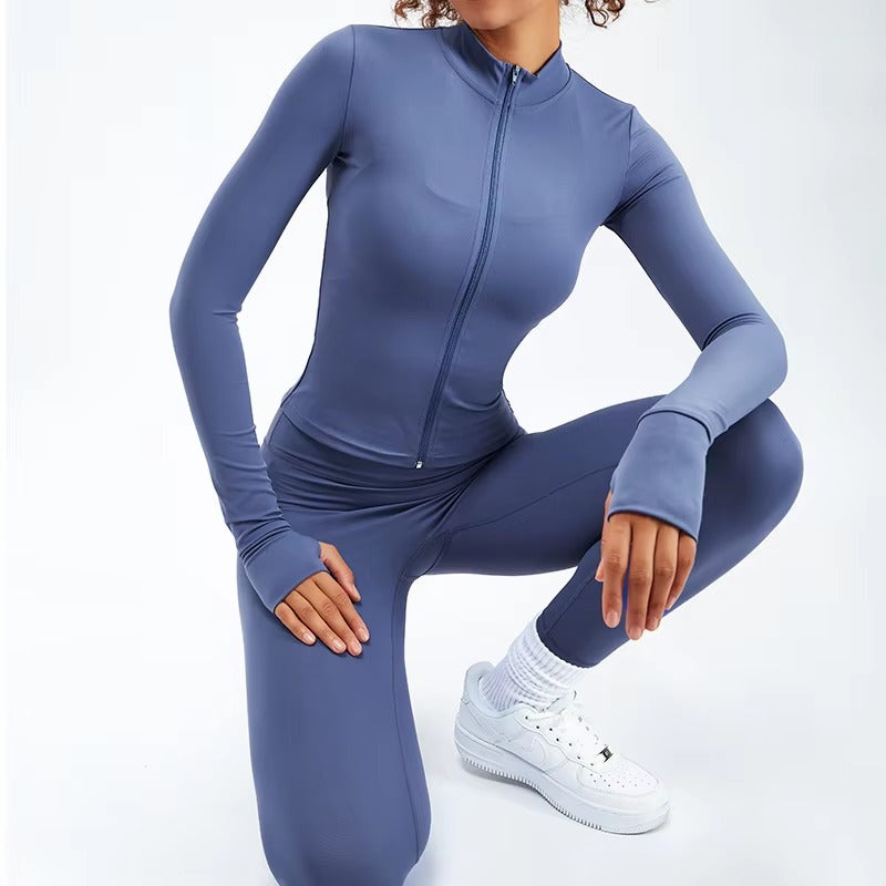Casual Zipper Long Sleeve Yoga Set Gym Suit 2 Piece set Mssza