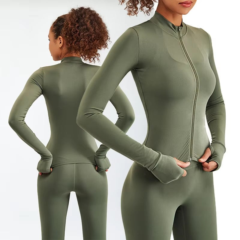 Casual Zipper Long Sleeve Yoga Set Gym Suit 2 Piece set Mssza