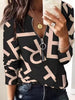 Casual Zipper Print Long Sleeve Pullover Regular Fit T-shirt Mssza