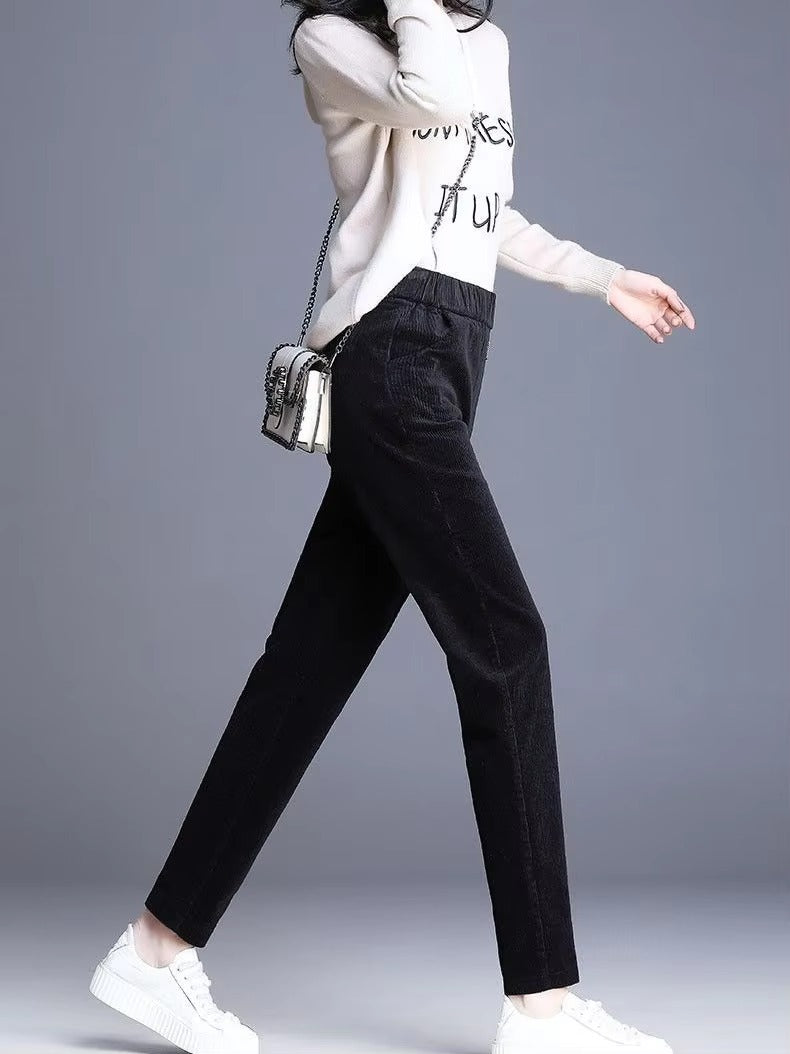 Casual corduroy High Waist Warm Harem Ankle-Length Pants Trousers Mssza