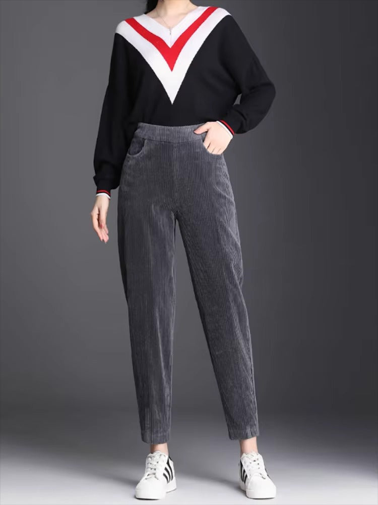 Casual corduroy High Waist Warm Harem Ankle-Length Pants Trousers Mssza