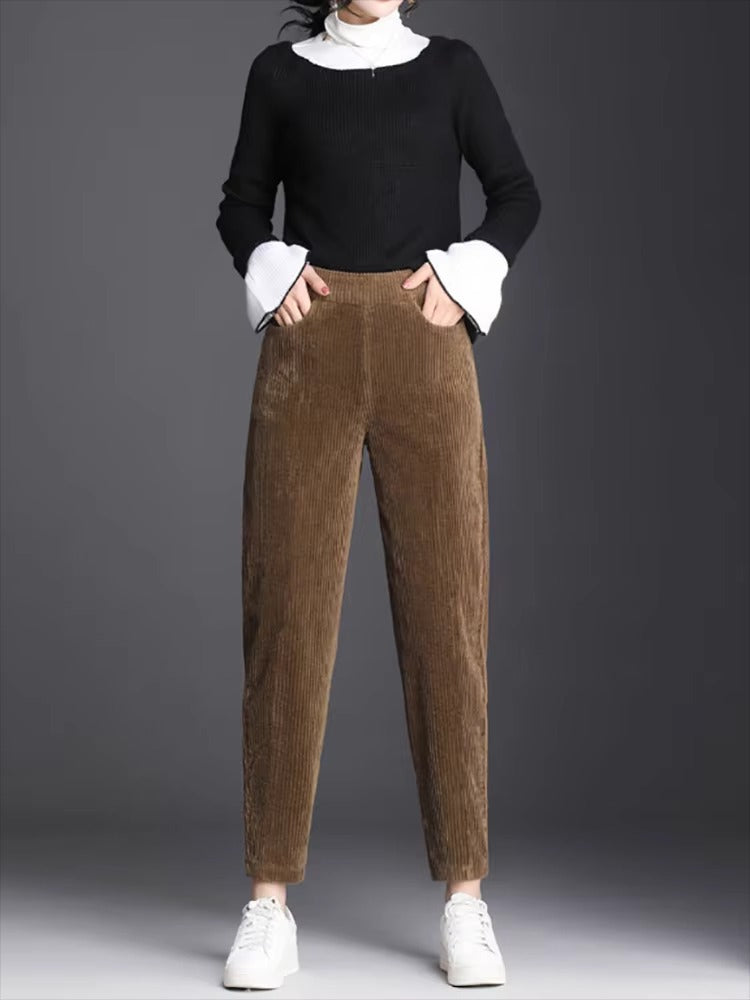 Casual corduroy High Waist Warm Harem Ankle-Length Pants Trousers Mssza