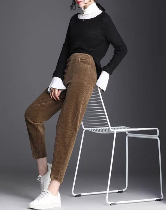 Casual corduroy High Waist Warm Harem Ankle-Length Pants Trousers Mssza
