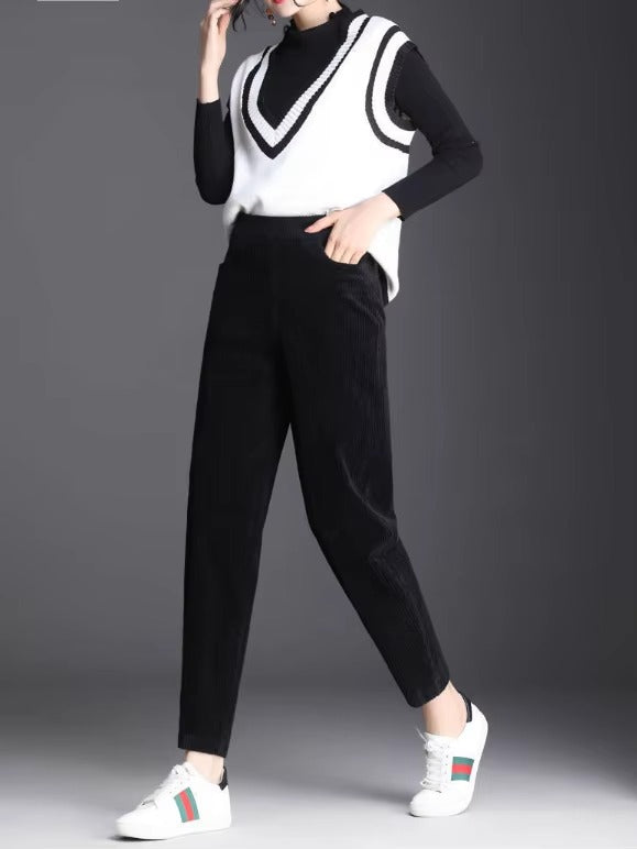 Casual corduroy High Waist Warm Harem Ankle-Length Pants Trousers Mssza