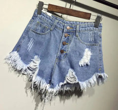 Casual Cool High Waists Fur-Lined Leg-Openings Denim Booty Shorts Mssza