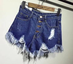 Casual Cool High Waists Fur-Lined Leg-Openings Denim Booty Shorts Mssza
