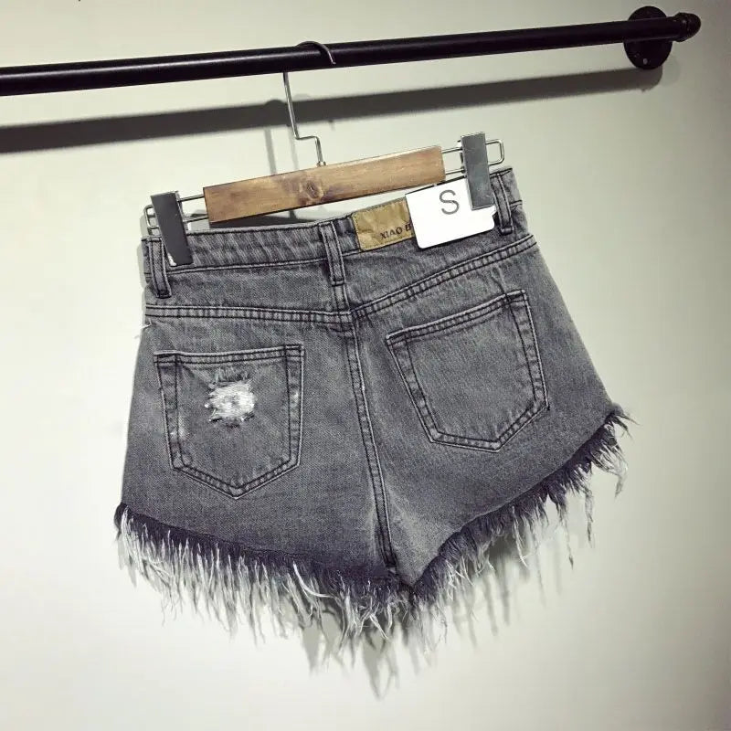 Casual Cool High Waists Fur-Lined Leg-Openings Denim Booty Shorts Mssza