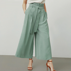 Casual high waist belt pleated trousers Mssza