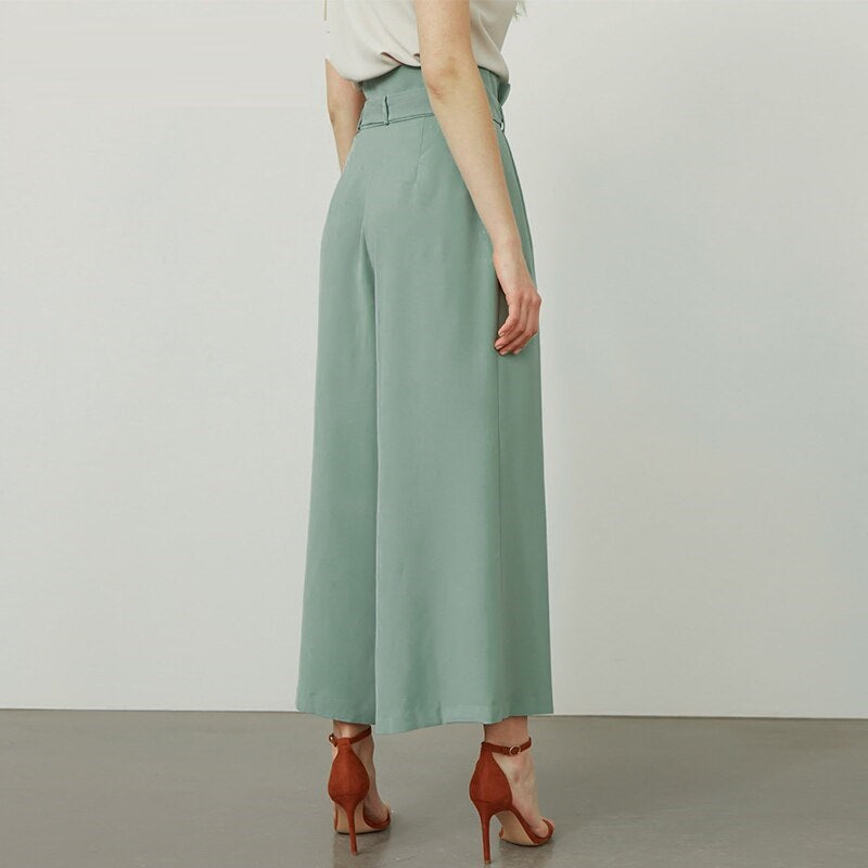Casual high waist belt pleated trousers Mssza