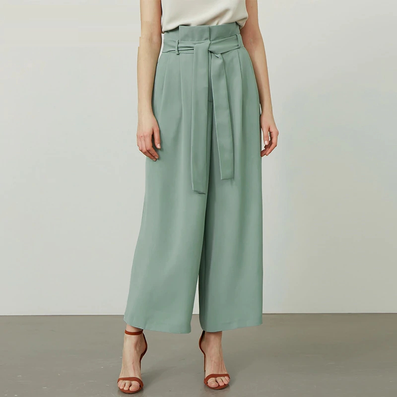 Casual high waist belt pleated trousers Mssza
