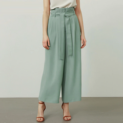 Casual high waist belt pleated trousers Mssza