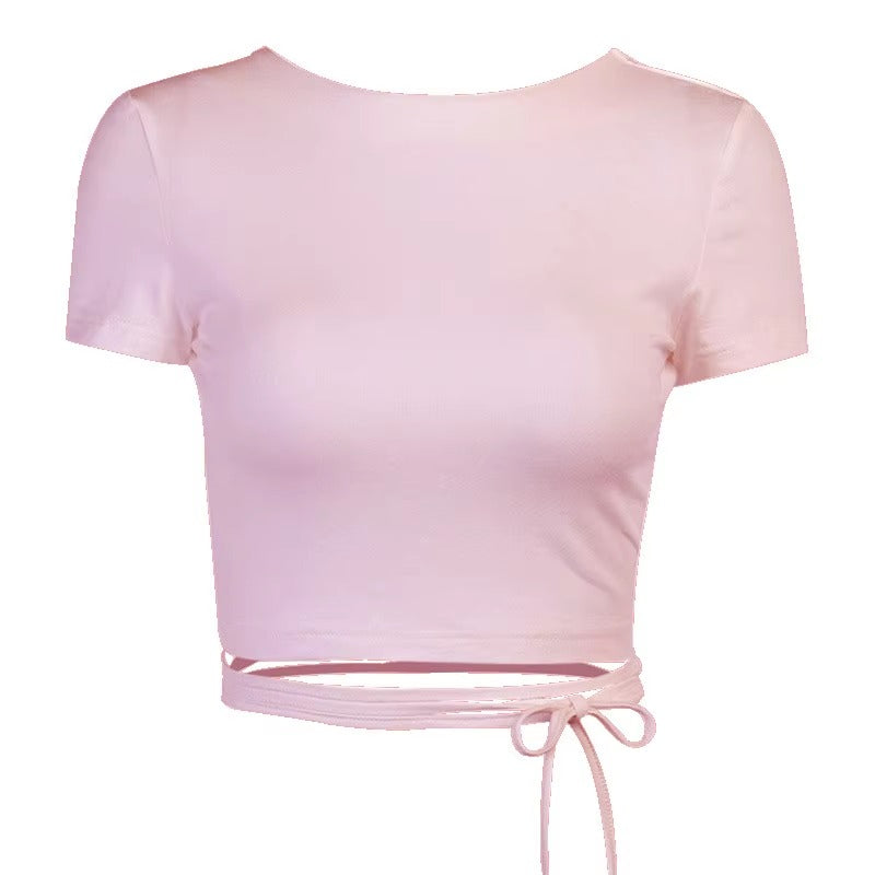 Casual knit Open Back Slight Stretch T-shirt Cropped Tops Mssza