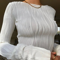 Casual knit Ruched Long Sleeve High Stretch Cropped Top Mssza