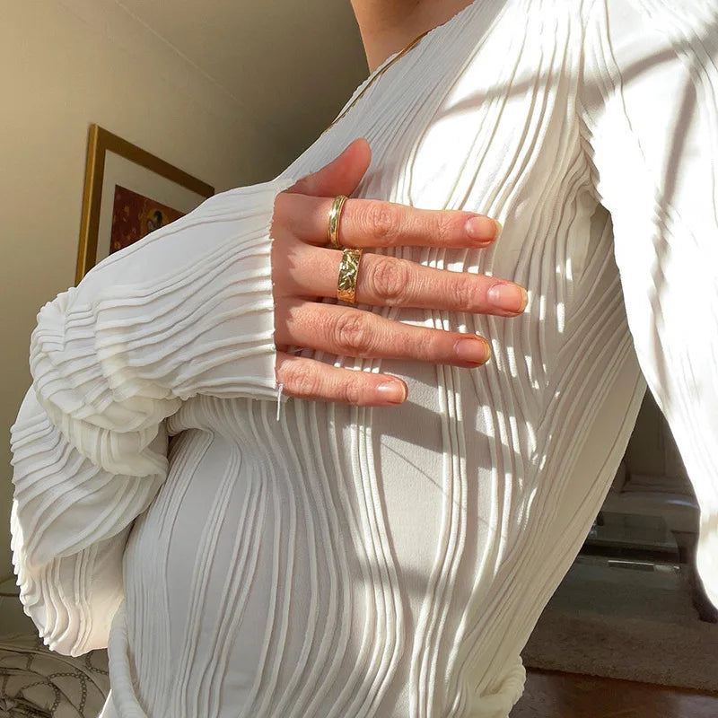 Casual knit Ruched Long Sleeve High Stretch Cropped Top Mssza
