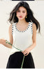 Casual sleeveless Pullover Patchwork O-Neck Dimensional Flowers Tops Mssza