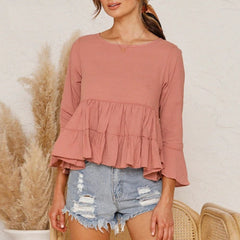 Casual solid ruffled 3/4 sleeve Elegant blouse Mssza