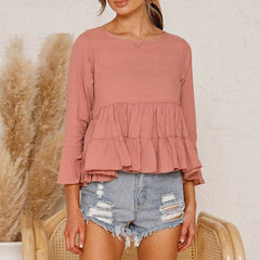 Casual solid ruffled 3/4 sleeve Elegant blouse Mssza