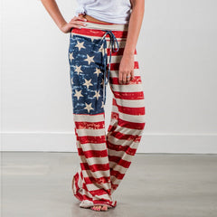 Causal American Flag Print Wide Leg Pants Mssza