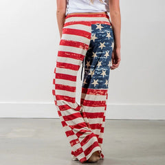 Causal American Flag Print Wide Leg Pants Mssza