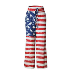 Causal American Flag Print Wide Leg Pants Mssza