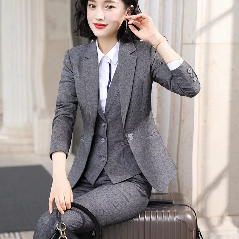 Causal Solid zipper fly Notched Work Wear Formal Blazer Jacket Vest trousers 3 Pieces Pant Suits Mssza