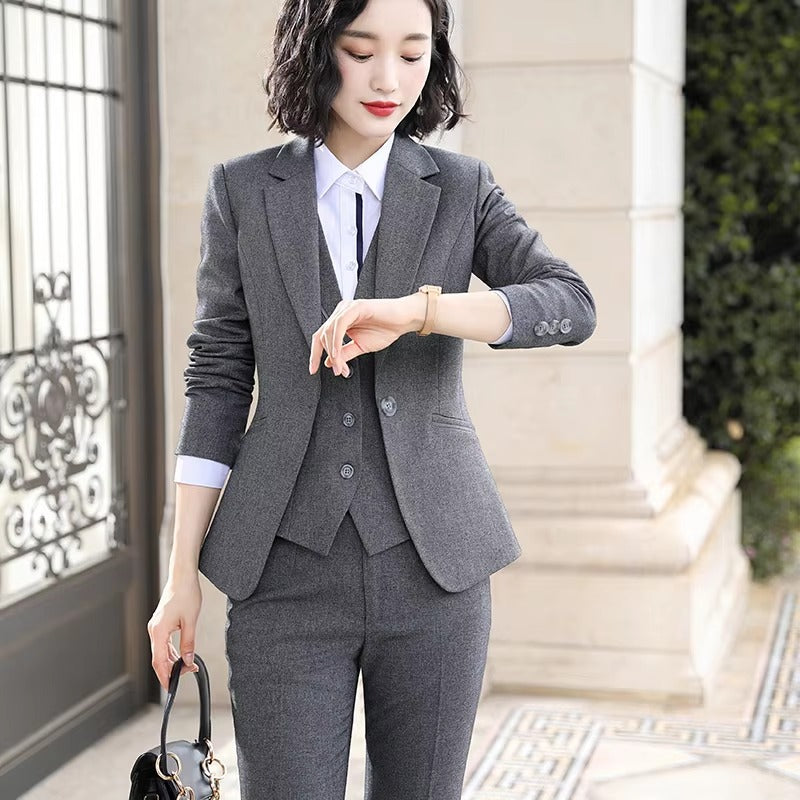 Causal Solid zipper fly Notched Work Wear Formal Blazer Jacket Vest trousers 3 Pieces Pant Suits Mssza