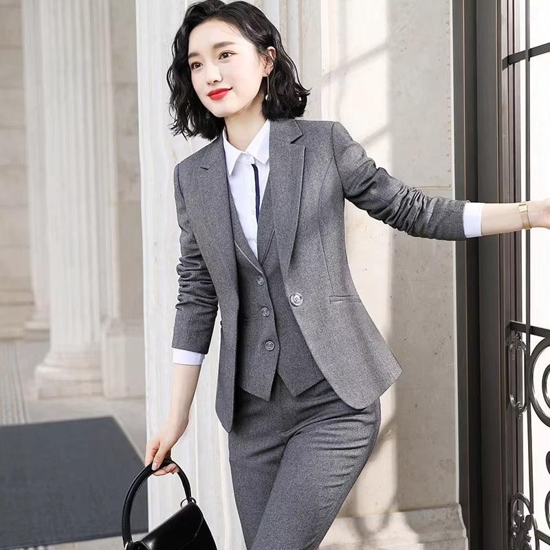 Causal Solid zipper fly Notched Work Wear Formal Blazer Jacket Vest trousers 3 Pieces Pant Suits Mssza