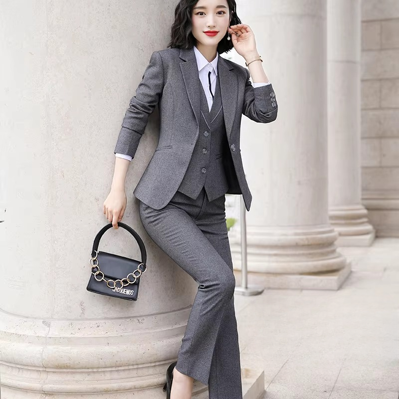 Causal Solid zipper fly Notched Work Wear Formal Blazer Jacket Vest trousers 3 Pieces Pant Suits Mssza