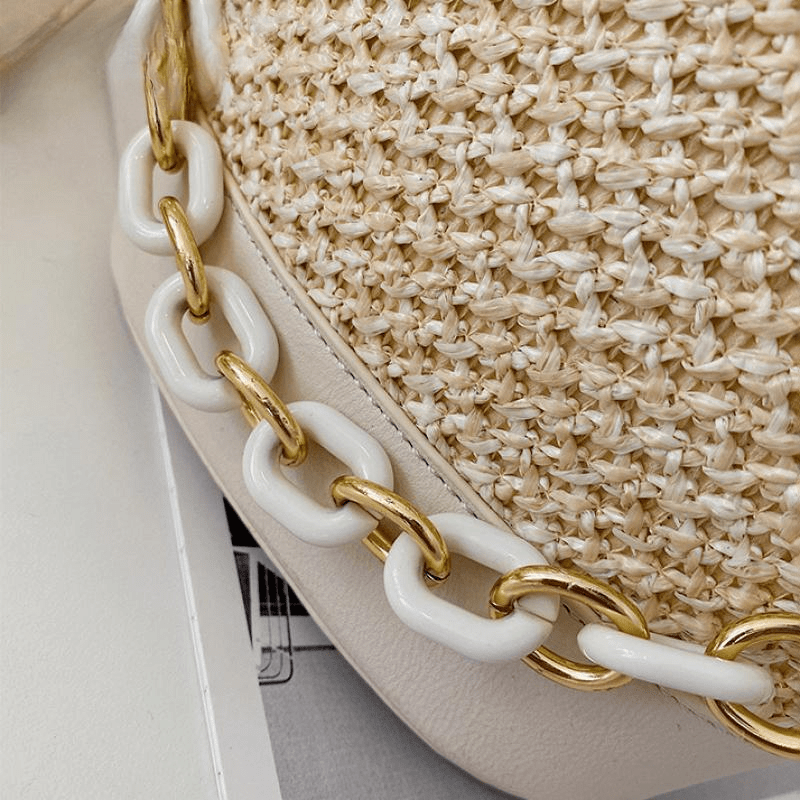 Chain Woven Bucket Bag Crossbody Bags for Women Casual Handbags for Women Messenger Bag Beach Bags Straw Basket Ladies Straw Bag Mssza
