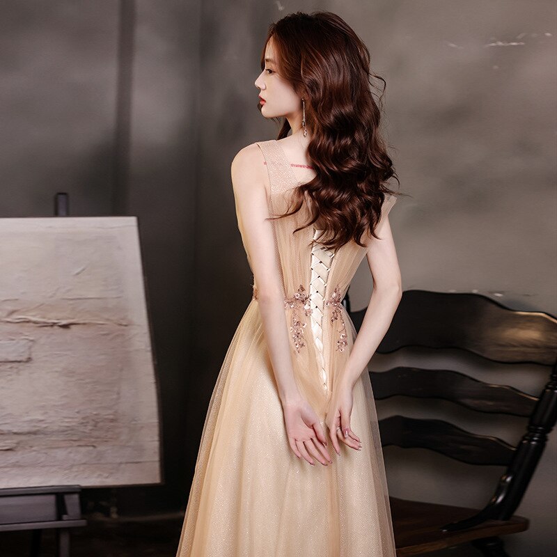 V-Neck Sleeveless Elegant Party Train Dress Mssaz Desses