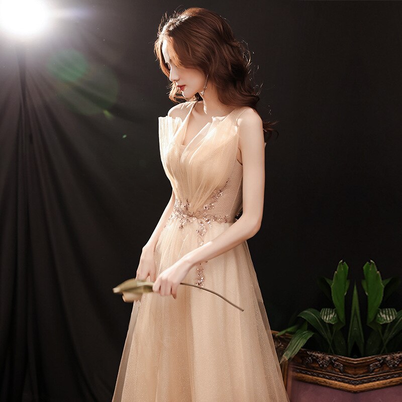 V-Neck Sleeveless Elegant Party Train Dress Mssaz Desses