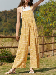 Check Print Pocket Wide Leg Jumpsuit Mssza
