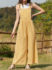 Check Print Pocket Wide Leg Jumpsuit Mssza