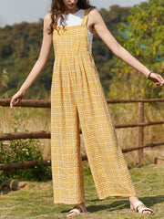 Check Print Pocket Wide Leg Jumpsuit Mssza