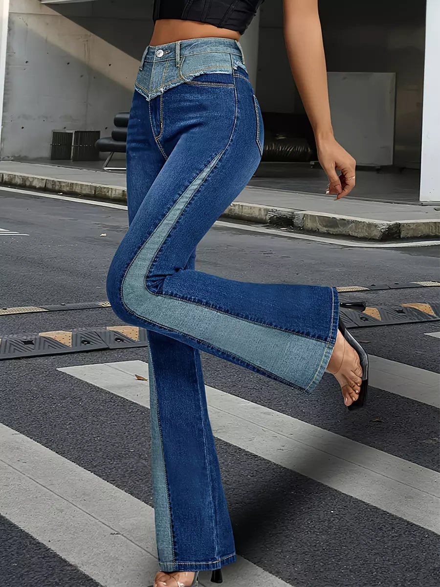 Chic And Modern Raised Buttons Flared Jeans Street Wear Mssza