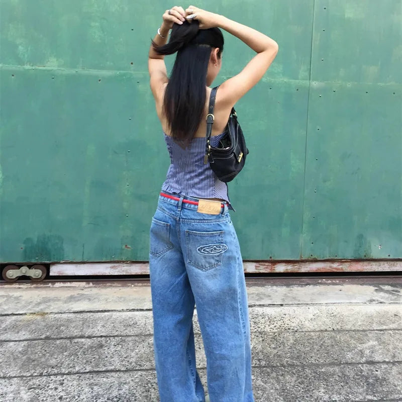 Chic Backless Button Asymmetrical Striped Halter Crop Tops Mssza