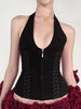 Chic Bandage Design Solid V-Neck Bandage Zipper Slim Top Mssza