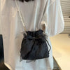 Chic Bowknot Canvas with Faux Pearl Chain Versatile Stylish Bucket Shoulder Purse Mssza