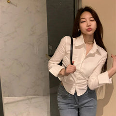 Chic Button Up Long Sleeve Skinny Short Shirt Blouse Mssza